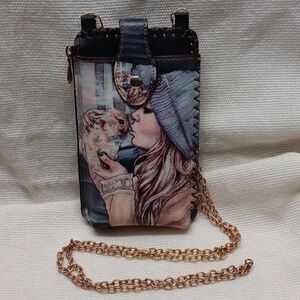 Stylish Girl Pattern Cell Phone Bag with Chain Shoulder Strap - Black